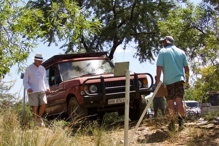 The red rangie negotiating obstacles